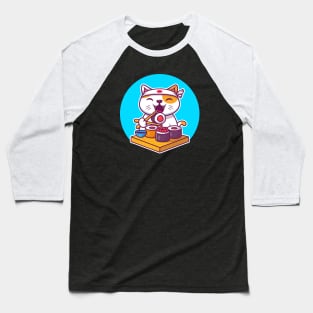 Cute Cat Eating Sushi Baseball T-Shirt